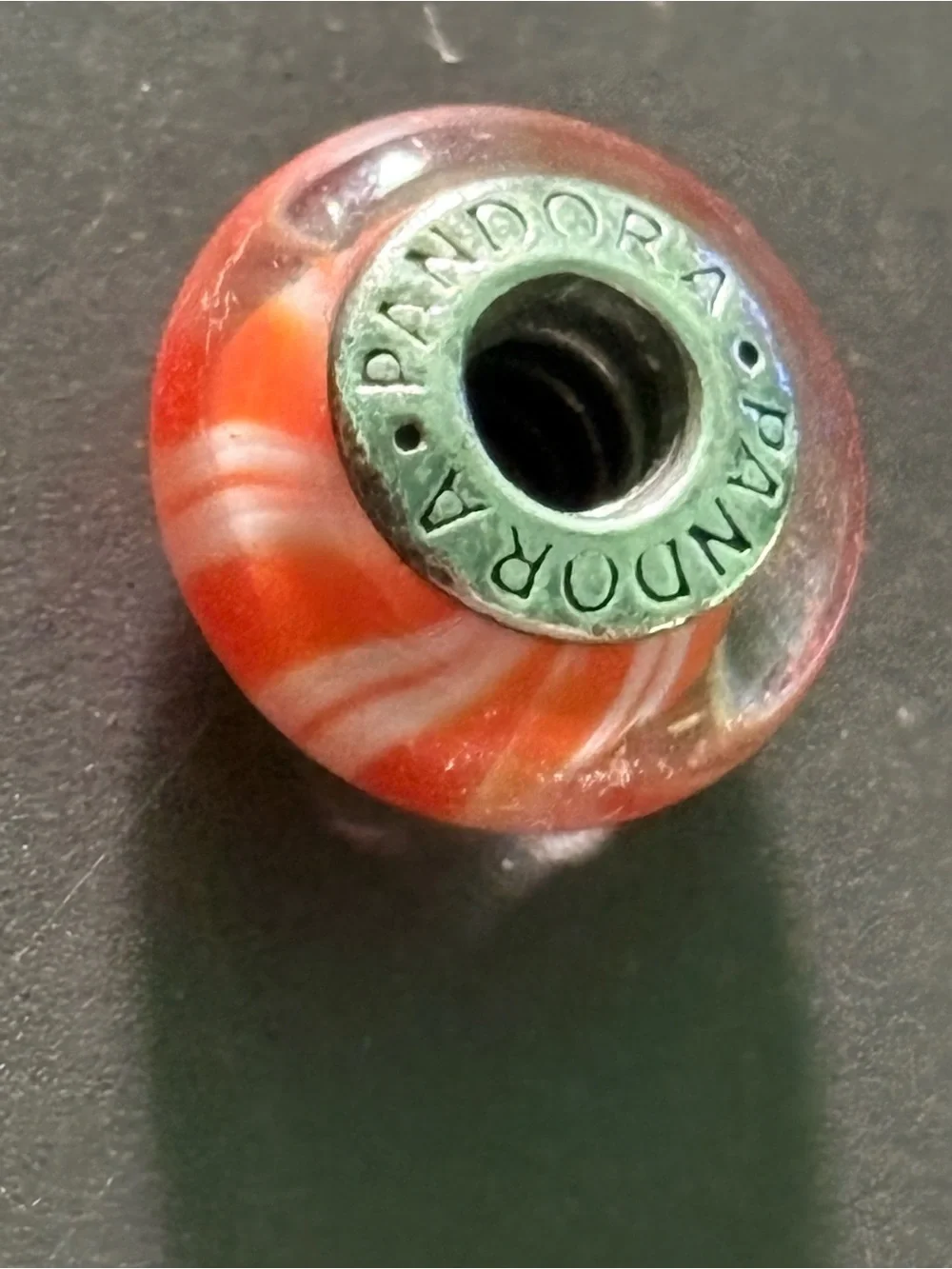 Pandora Orange and White Striped Glass Charm